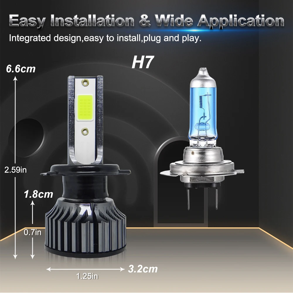 2pcs Car Headlight H4 Hi/Lo Beam LED H7 H1 H3 H8 H9 H11 HB3 HB4 9005 9006 30W 9000lm 6500K Auto Headlamp Fog Light Bulbs