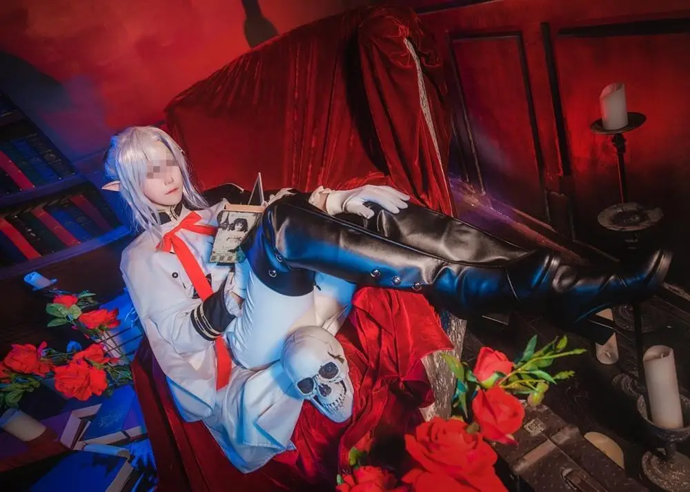 Anime Seraph Van De End Ferid Bathory Cosplay Schoenen Knielengte Pu Lederen Cosplay Laarzen Zwarte Hoge Hakken Rits- up Vrouwen Schoenen