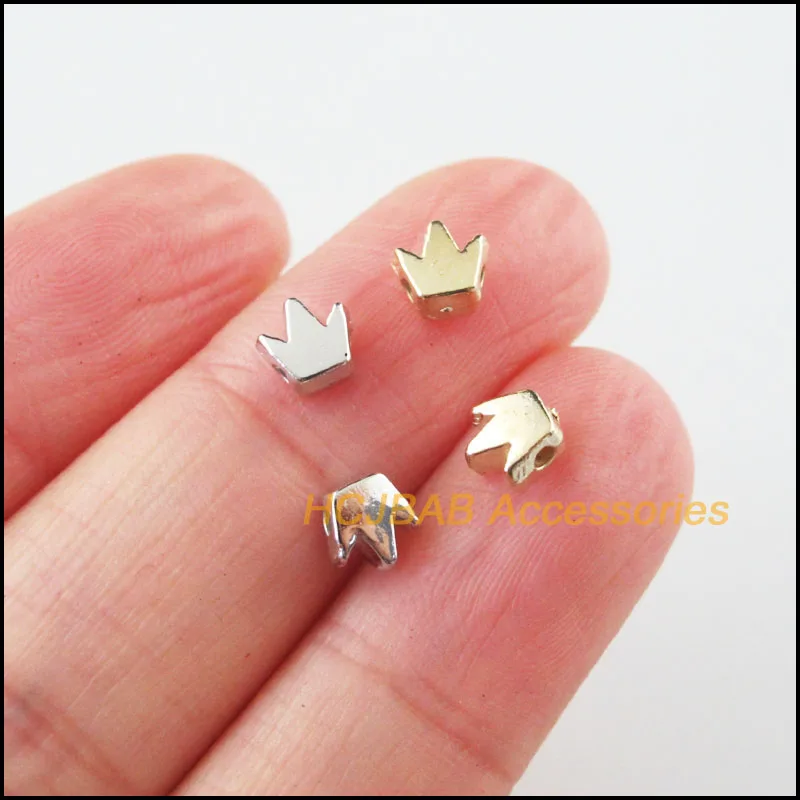 250Pcs Dull Silver Plated / KC Gold Color Acrylic Crown Space Beads Charms 5.5mm