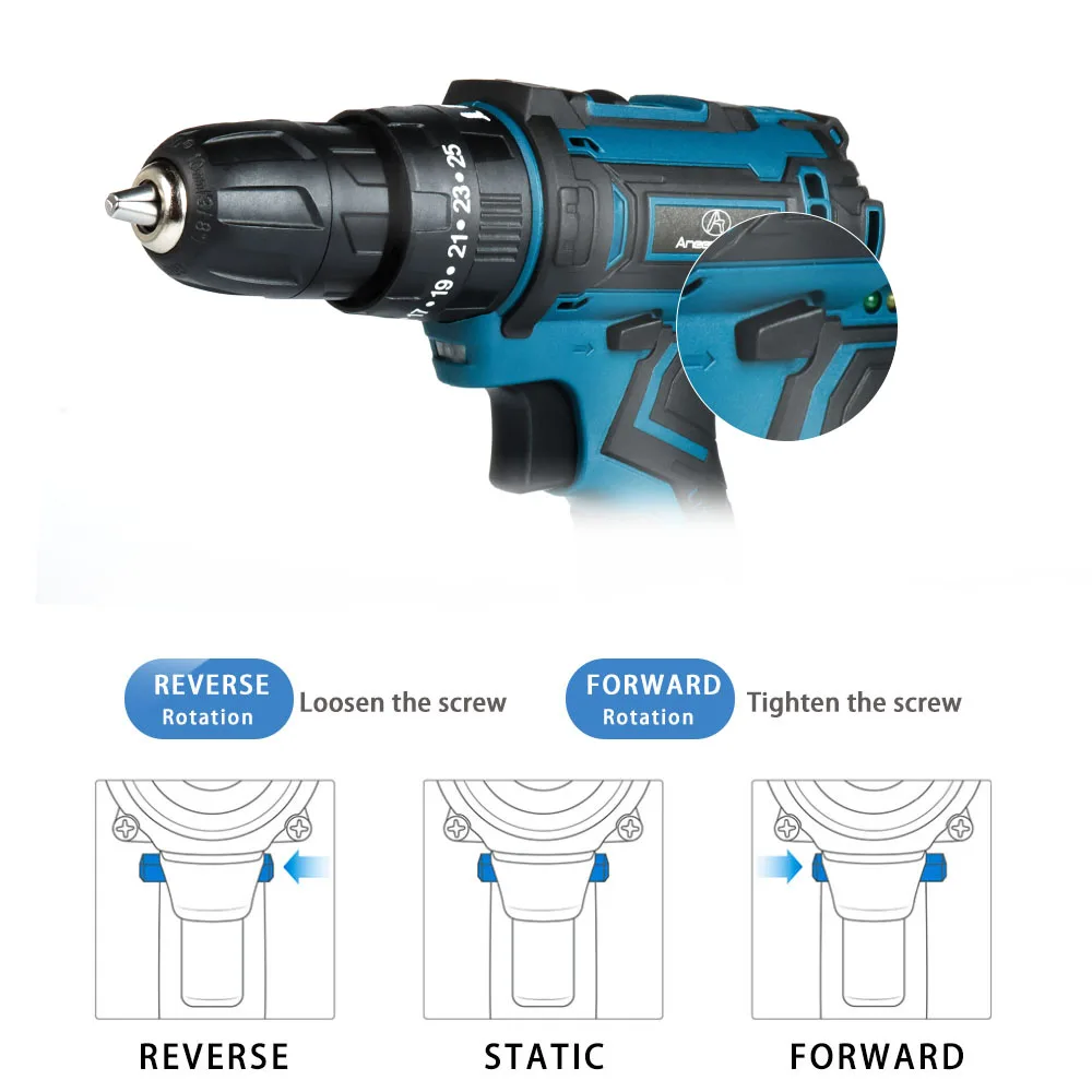 2 Speed Cordless Impact Drill 21V Electric Screwdriver Home Mini 1500 Mah 18650 Lithium Battery Wireless Rechargeable Hand Drill