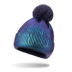 Cappello di lana genitore-figlio con stampa a caldo nuovo transfrontaliero cappello lavorato a maglia con palla di lana invernale cappello Pullover da donna