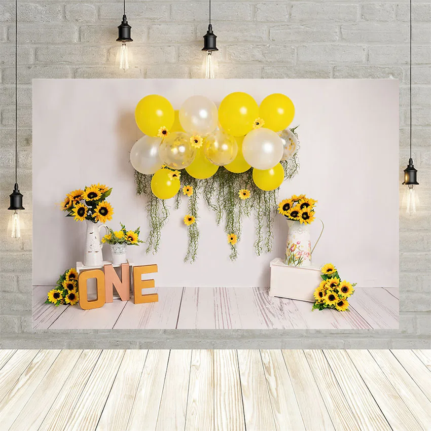 Avezano 1st Birthday Photography Background Balloons Sunflower Newborn Baby Portrait Cake Smash Backdrop for Photo Studio Decor