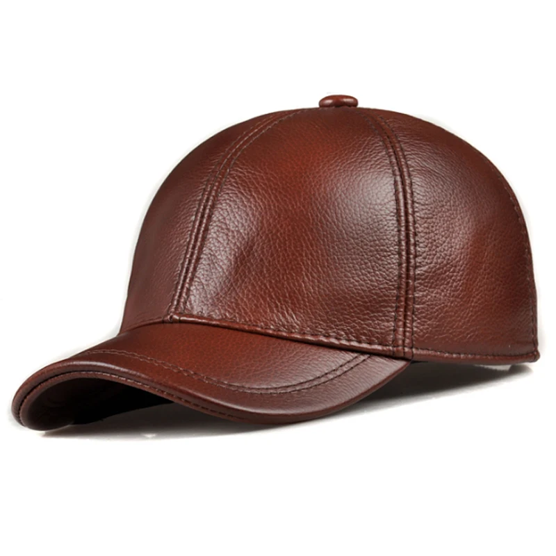 Sales Winter men brown/black Color Real Leather Baseball Caps Men Ladies Youth Duck Tongue Wamr Hats Hip Pop Bonnet Femme