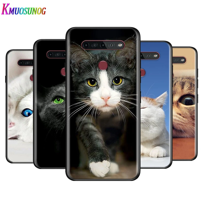 Cute Cat Staring Eyes For LG K22 K71 K61 K51S K41S K30 K20 2019 Q60 V60 V50S V50 V40 V35 V30 G8 G8S G8X ThinQ Black Phone Case