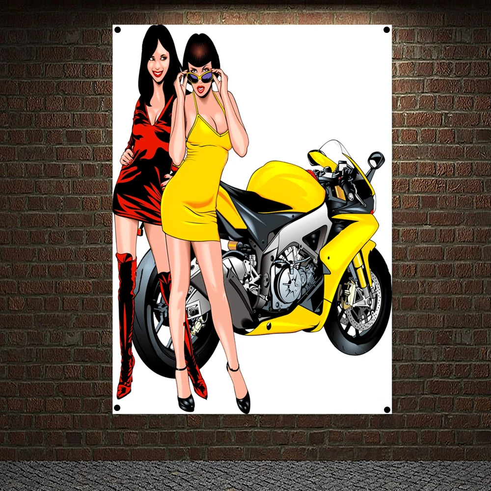 

Сексуальные красотки и гонки на мотоцикле, обоев, баннер, настенное искусство, плакаты Moto Lady, гобелен, Картина на холсте