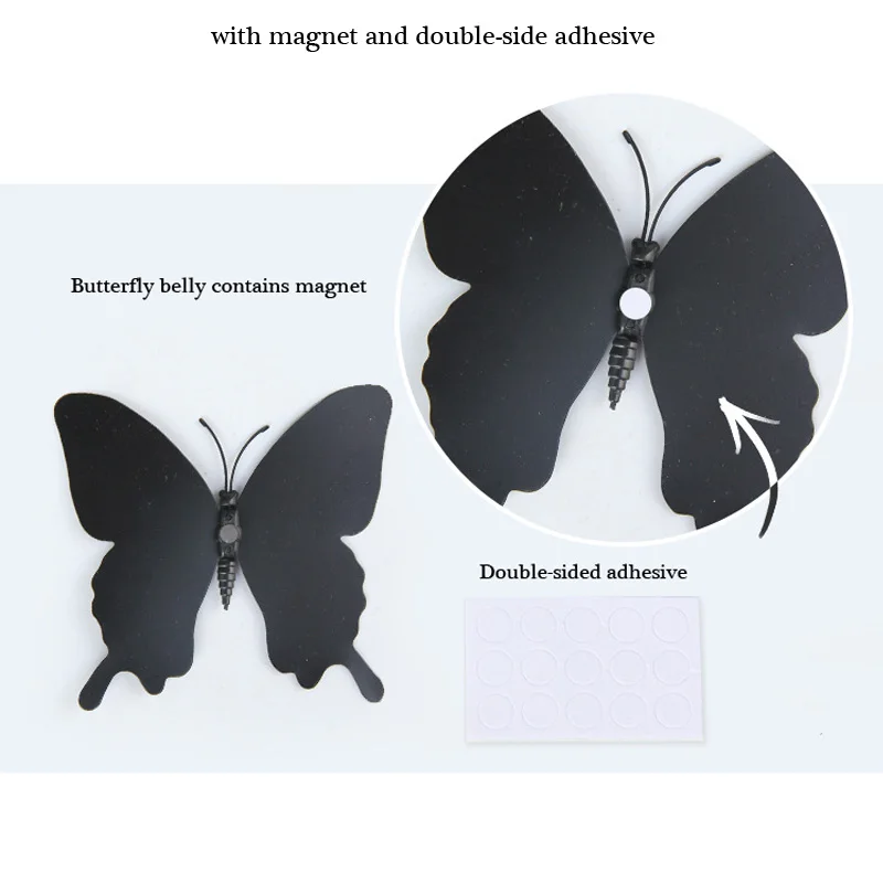 12Pcs/Set 3D Black Pteris Butterfly Wall Sticker Living Room Home Butterflies Decorations Magnet Stickers Wedding Decor Decals