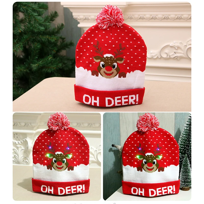 New Style! LED Christmas Hat Beanie Light Up Illuminate Warm Hat 48 Patterns New Year Snowman Sweater Hat Christmas Decorations