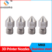 SHOOMO 3D Printer Extruder Pointed Stainless Steel Nozzles Print Head for Anet A8 Makerbot MK8 Creality CR-10 S4 S5 Ender 3Pro