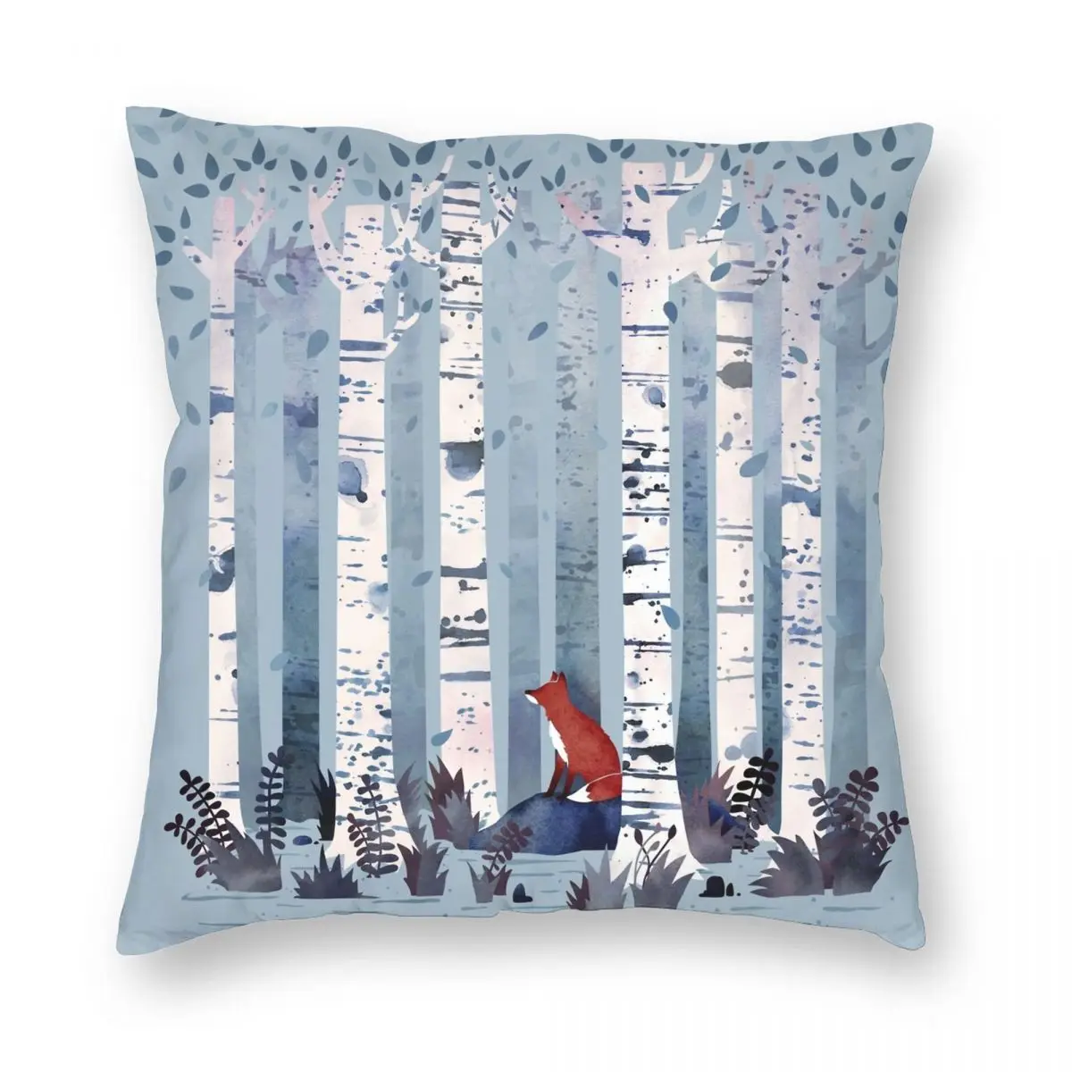 The Birches In Blue Square Pillowcase Polyester Linen Velvet Creative Zip Decor Pillow Case Car Cushion Cover