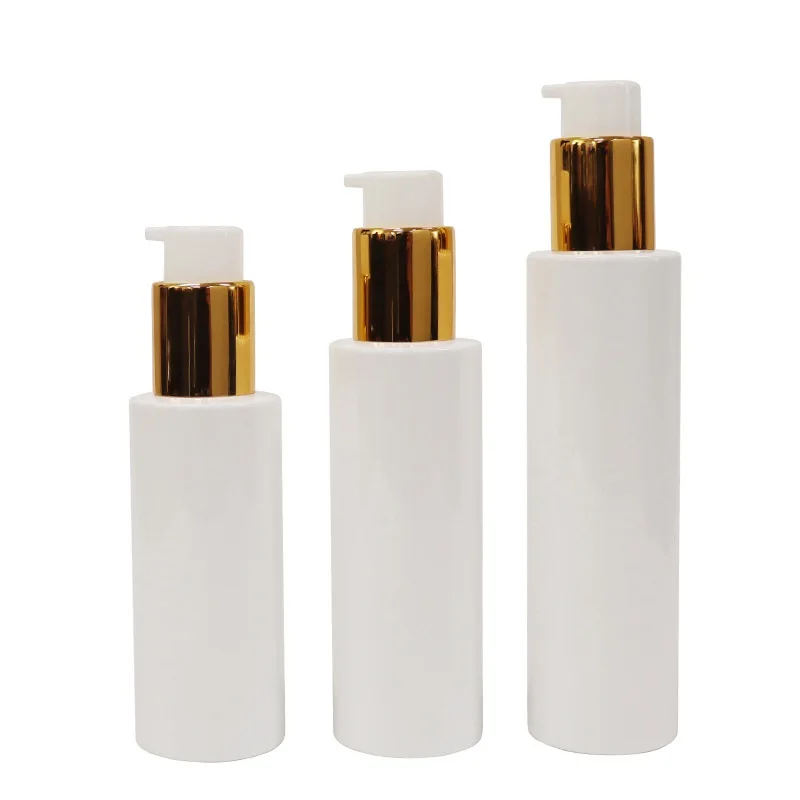 Lotion Pump Bottle Flat White Shampoo Soap Dispenser Facial Cleanser Gold Pump 100ml 120ml 150ml 20pcs Empty Body Lotion Bottles