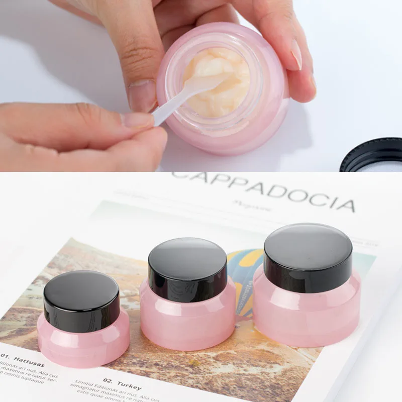 10PCS 15g/30g/50g Empty Pink Glass Cosmetic Facial Cream Bottles Lip Balm Container Jar Sample Vials Travel Amber Makeup Pots