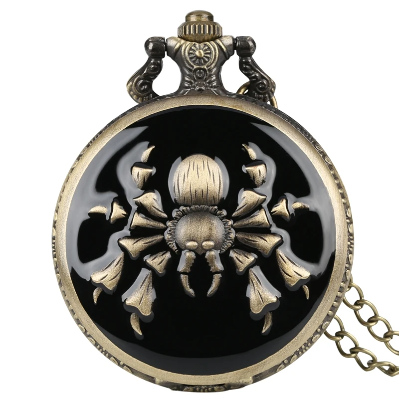 Vintage Black Spider/Scorpion Pattern Quartz Pocket Watch Men Bronze Steampunk Necklace Pendant Fob Portable Clock Jewelry Gifts