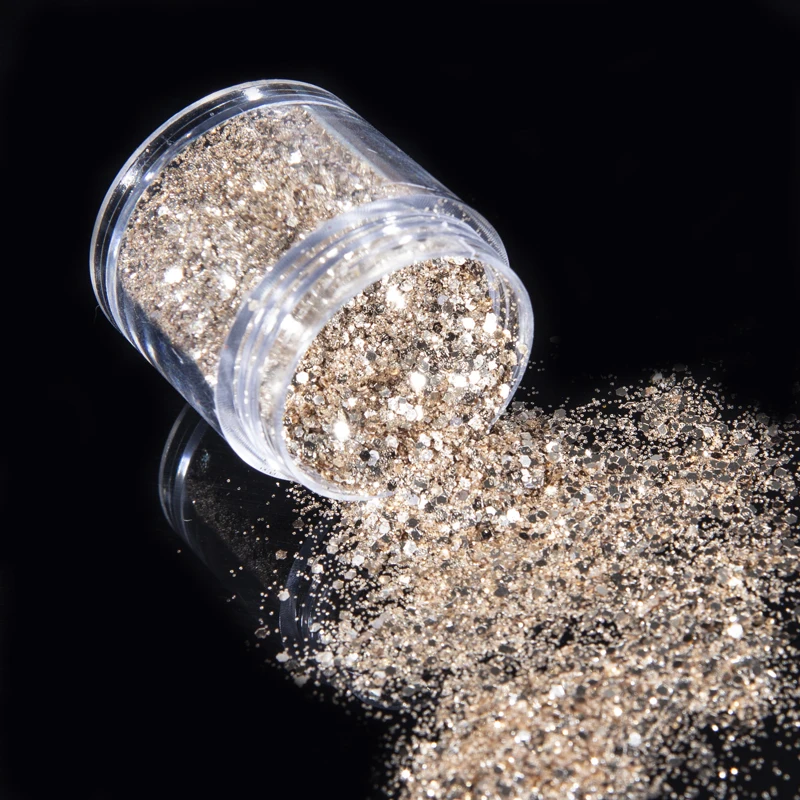 Paillettes holographiques brillantes pour ongles, poudre à tremper, mélange de démontrent, pigment d\'art, champagne, or, nouveau, 10g, N64.