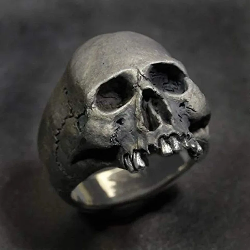 New Men\'s Punk Retro Skull Ring Gothic Horror Skull Jewelry Boy Mask Motorcyclist Hip Hop Party Ring Halloween Gifts Size Us8-14