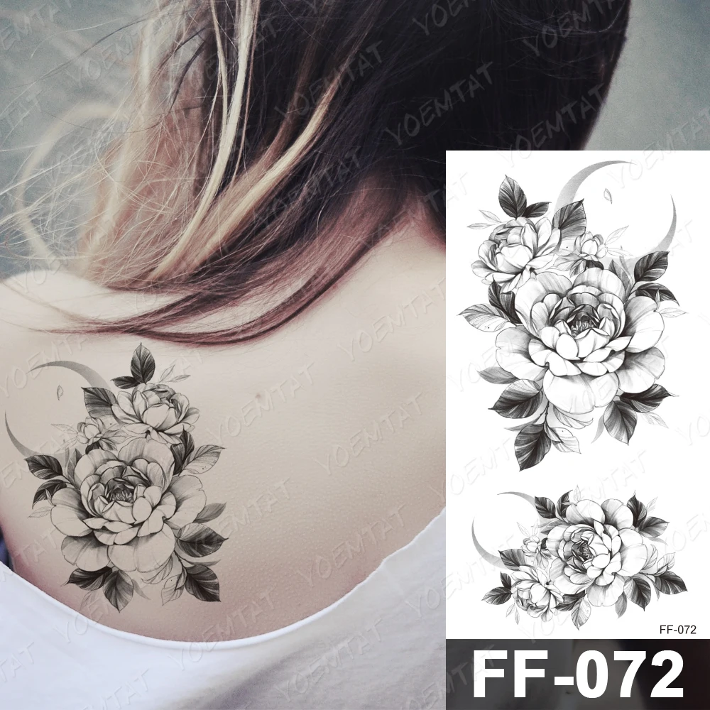 Waterproof Temporary Tattoo Stickers Peony Chrysanthemum Flash Tattoos Female Minimalist Line Body Art Arm Thigh Fake Tatto Male