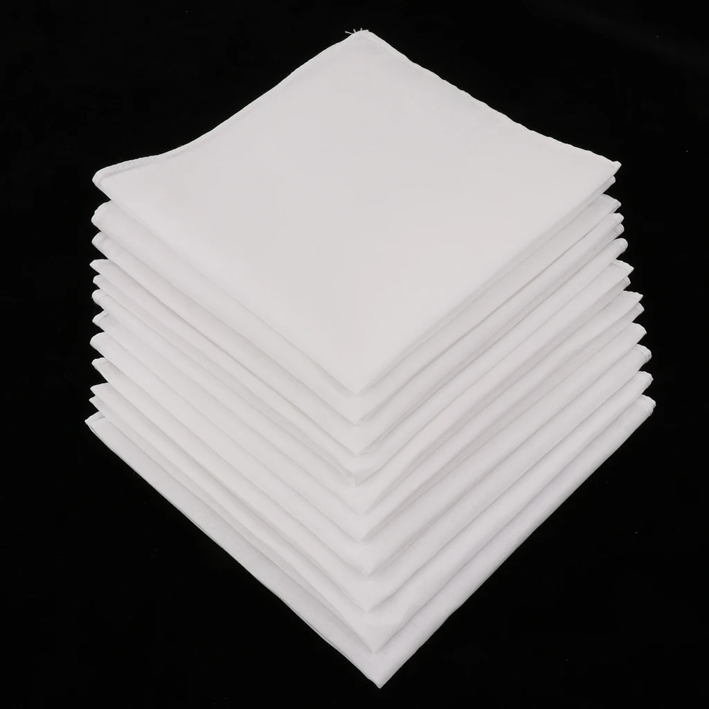 10pcs Pure   Cotton White Handkerchiefs Women Men Hanky Hankies Kerchiefs