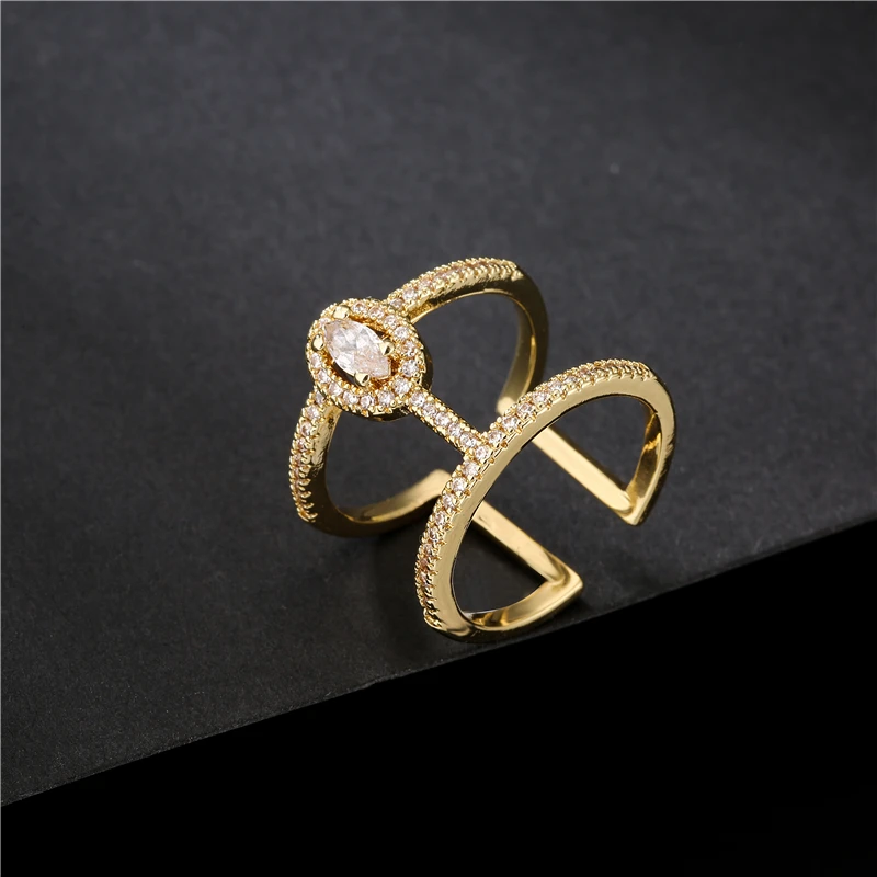 NEWBUY moda złoty kolor geometryczna miedziana podkładka kobiety biżuteria ślubna gorąca sprzedaż AAA + cyrkonia Ring Finger Femme Bijoux