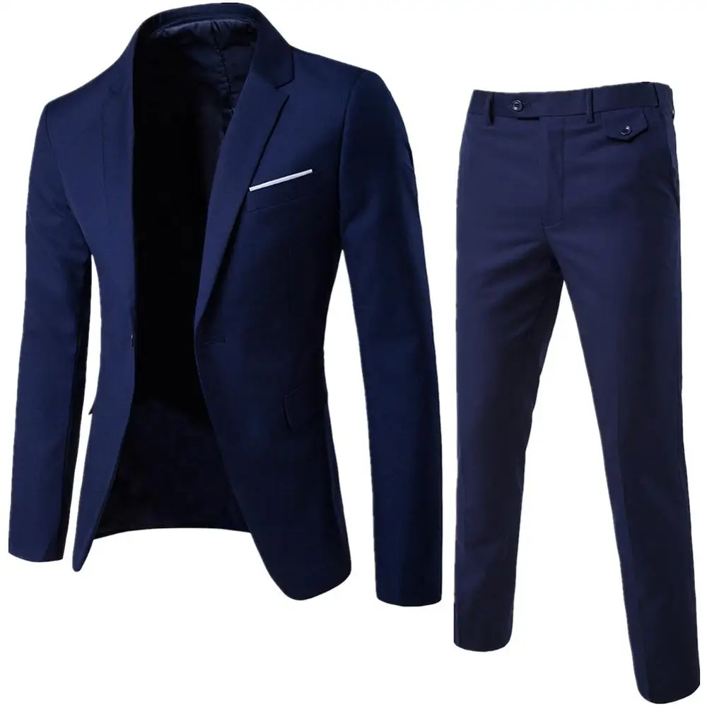 Men Spring 2 Pieces Classic Blazers Suit Sets Men Business Blazer  +Pants Suits Sets 2019 Autumn Men Wedding Party Set