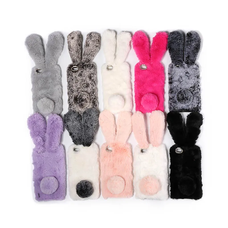 Warm Fur A50 A70 Case For Samsung Galaxy S11 S20 Ultra Plus S10 S9 S8 S7 S6 Edge S5 C9 C7 C5 Plush With Rabbit Ears Phone Cover