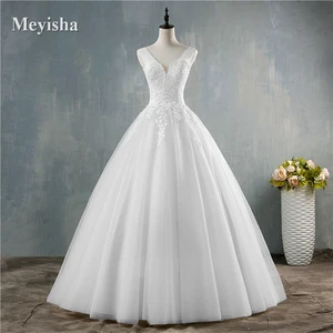 ZJ9146 Personalisierte neue weiß rosa tiefe Champagner V-Ausschnitt elegante Kleiderballkleider für Bräute plus Größe Spitzenkleid 2-26W 6 Hauptverkäufe rosa Hochzeitskleid - №5