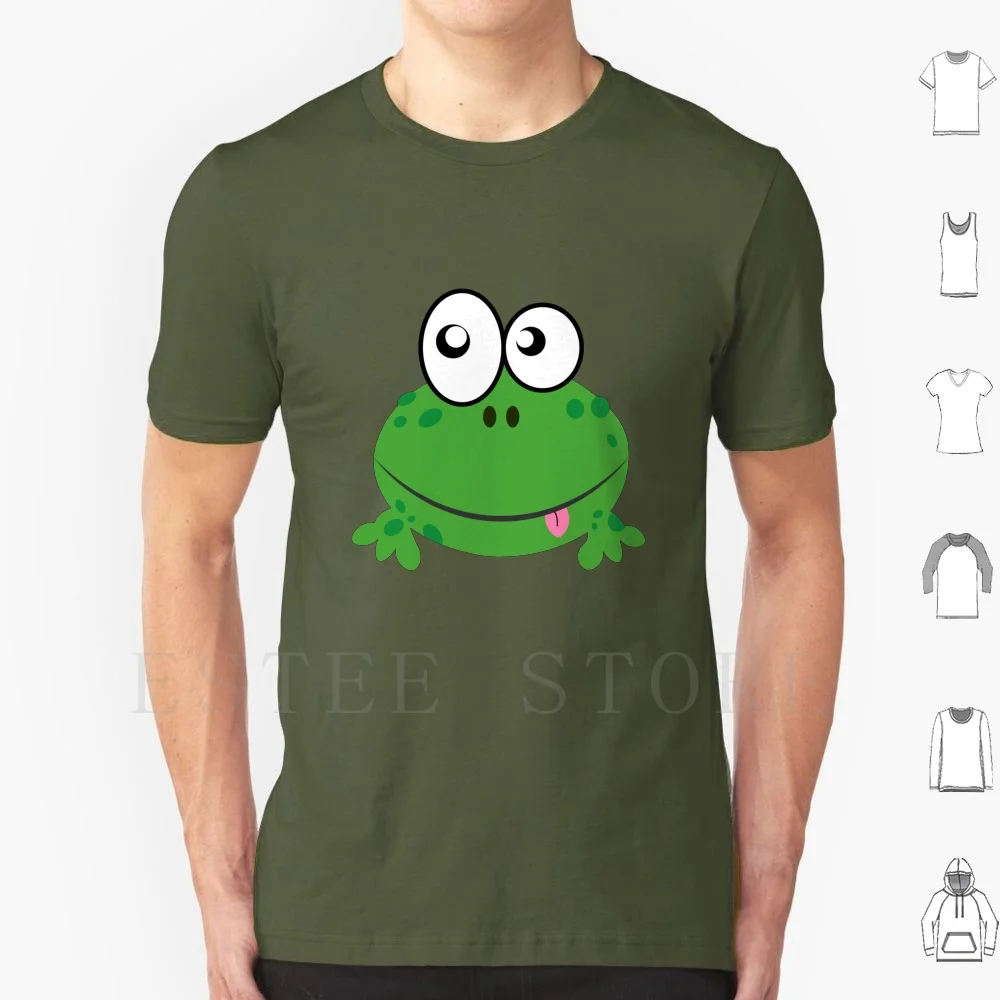 Funny Frog T Shirt DIY Big Size 100% Cotton Frog Cartoon Tongue Green Smile Frog Funny Big Eyes Big Eye Big Mouth Cute