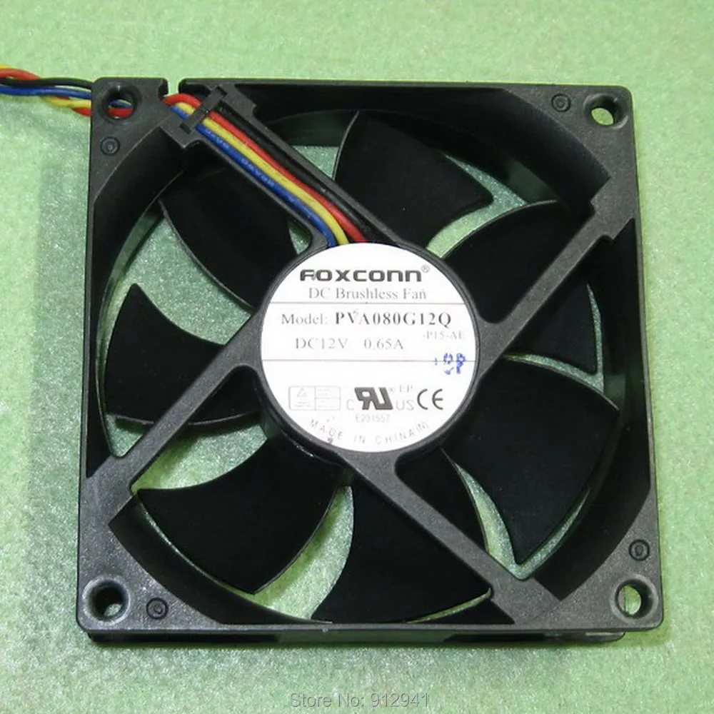 B124 Foxconn PVA080G12Q 8025 80mm x 80mm x 25mm DC Brushless PWM Cooler Cooling Fan 12V 0.65A 4Wire 4Pin Connector