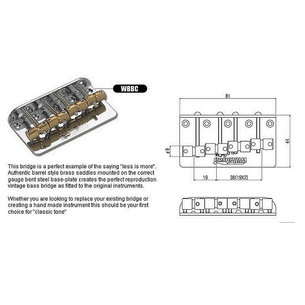 1set Electric Guitar Bridge 4 string Bass Bridge Brass Saddles Steel Plate Precision Wilkinson WBBC
