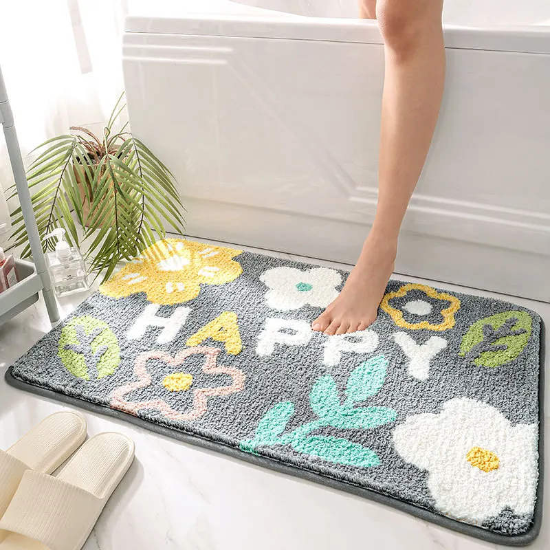 Soft Cute Happy Theme Bathroom Mat Quality Absoebent Anti-Slip Floor Carpet Bedroom Doorway Shower Bathtub Side Bath Rug Pad