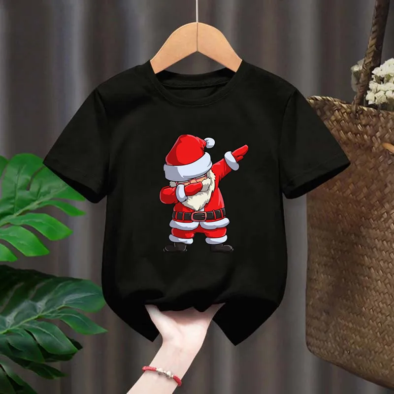 Merry Christmas New Fashion Funny Santa Gift Graphic Kids Black Tshirts Boys Short Sleeve Children T-shirt Girls Casual Tops Tee