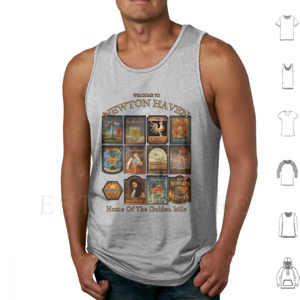 Newton Haven Pubs camisetas sin mangas chaleco Worlds End Pegg Frost Shaun Dead Zombie película Hot Fuzz Wright Geek Nerd Pub Crawl Cool