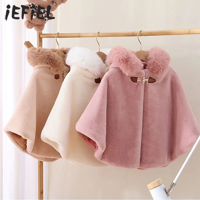 

Baby Girl Cloak Outerwear Autumn Toddler Kids Hooded Faux Fur Shawl Cape Mantle Jacket Coat Children Cardigan Poncho Clothes