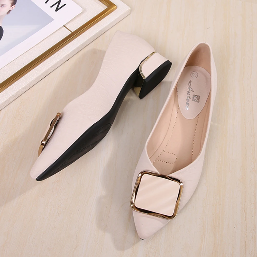 

FamtiYaa luxury genuine leather elegant woman shoes with low heels Woman's pump pointed toe ladies shoes