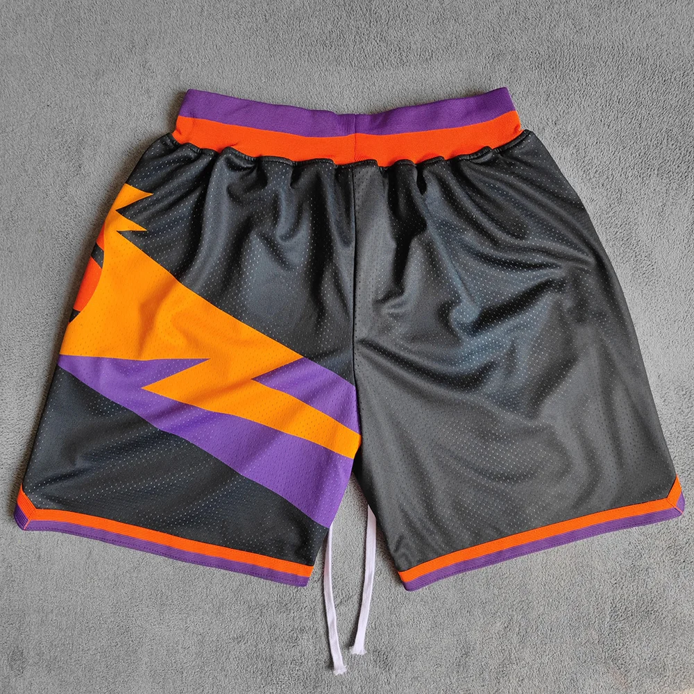 MM MASMIG Black Sun Printed Basketball Shorts with Zipper Pockets Devin Booker Street Style Sports Pants