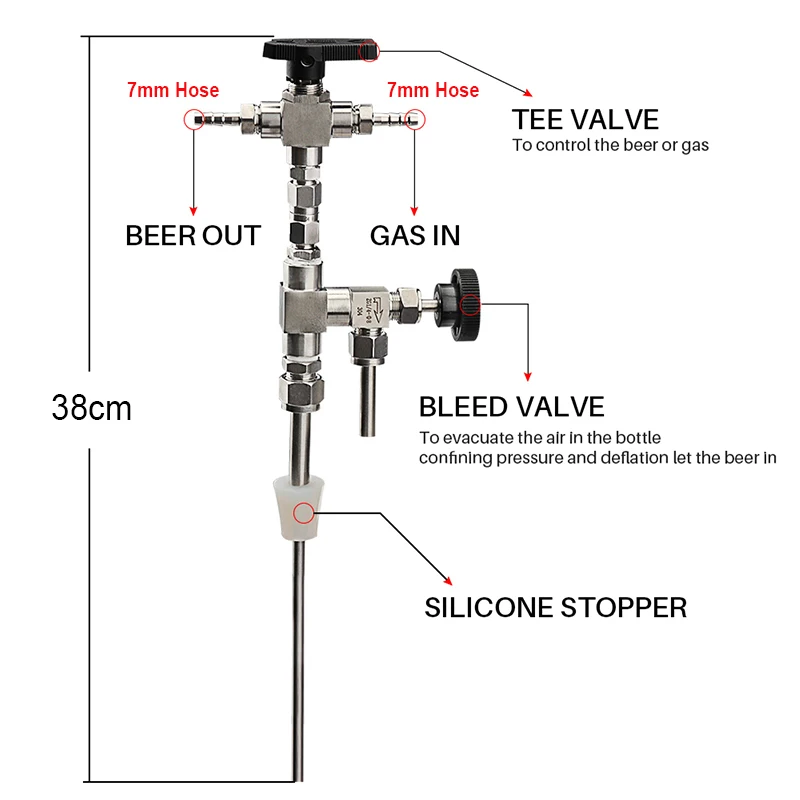 Counter Pressure Beer Bottle Filler,Homebrew Beer Gun,Stainless Steel Food Grade Bottling Wand For Beer & Wine,Beer Brewing Tool