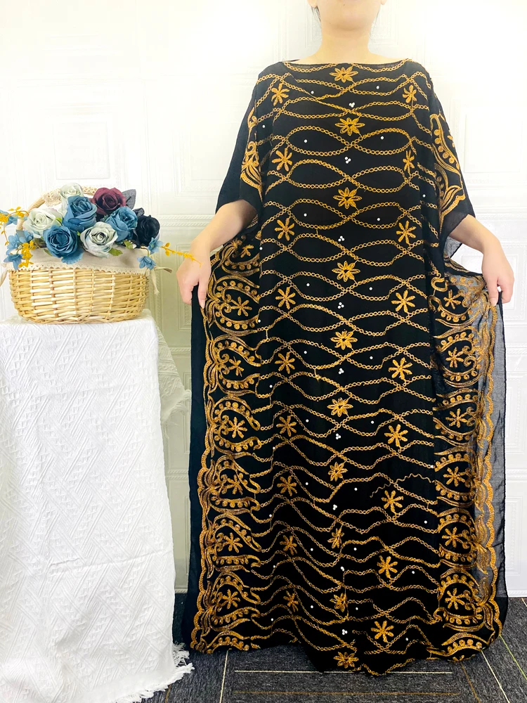 Abayas For Women Dubai 2021 Muslim Turkey Black Dress Short Sleeve Large Size Diamonds African Islam Kattan Long Robe DR-336