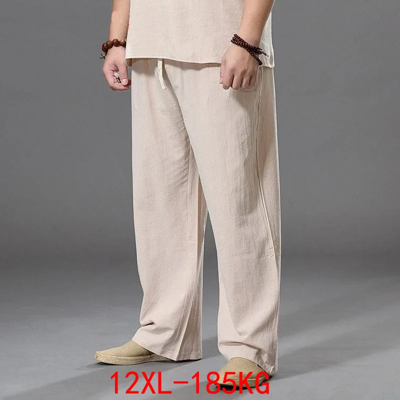 Summer Spring Men Cotton linen Pants japan style Large Size 8XL 10XL 12XL Wide Leg Pants Oversized Trousers Male Loose Pants 58