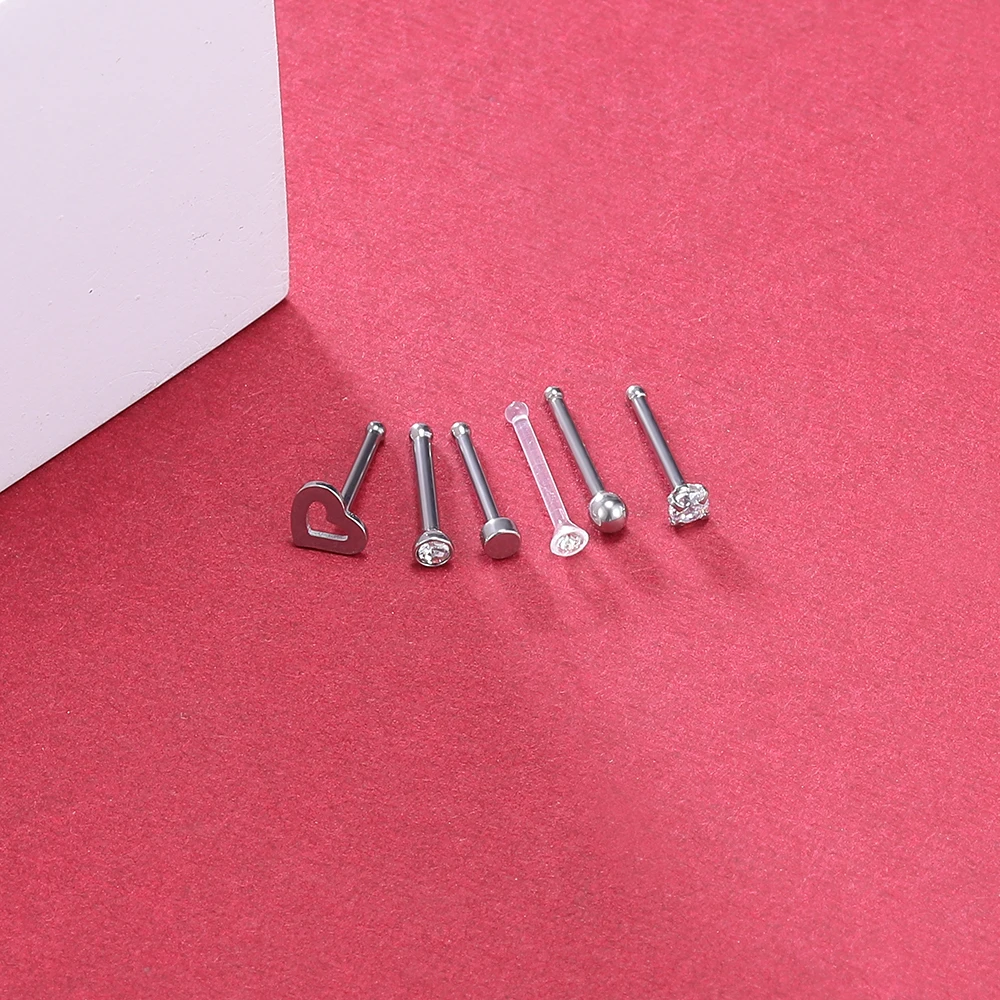 ZS 6PCS Mode Nase Septum Piercing Bolzen Set 18G Edelstahl Nase Septum Bolzen Körper Piercing Schmuck für Nase Piercing – Detail 4