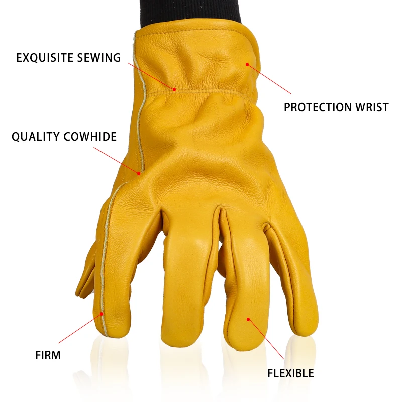 QIANGLEAF Thick Cowhide Rock Climbing Leather Industrial Mechanic Working Glove Safety Protectiove Repair Welding Breathable 3ZG