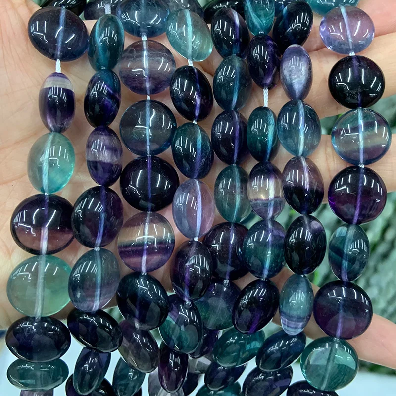 14mm Natural Fluorite Stone Beads 15\'\' Coin DIY Loose Beads For Jewelry Making Beads For Women Necklace Earring Bracelet Gift