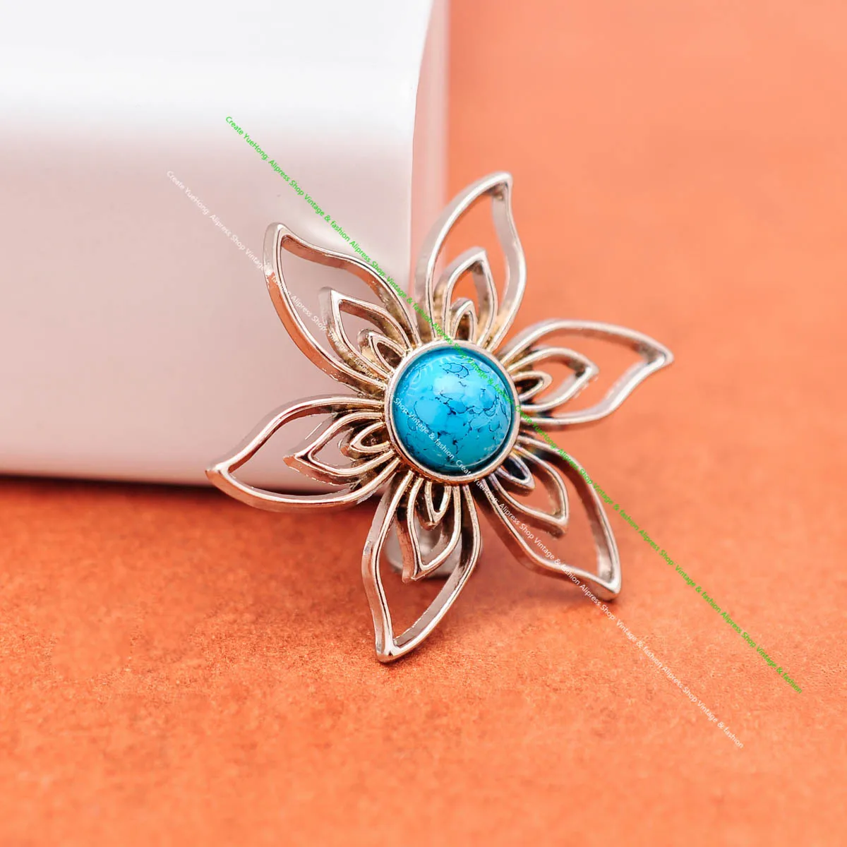 10Pcs 35*30mm Silver Beauty Big Flower Sky Blue Turquoise Concho Leathercraft Belt Accessories Hardware Saddle Concho Screwback