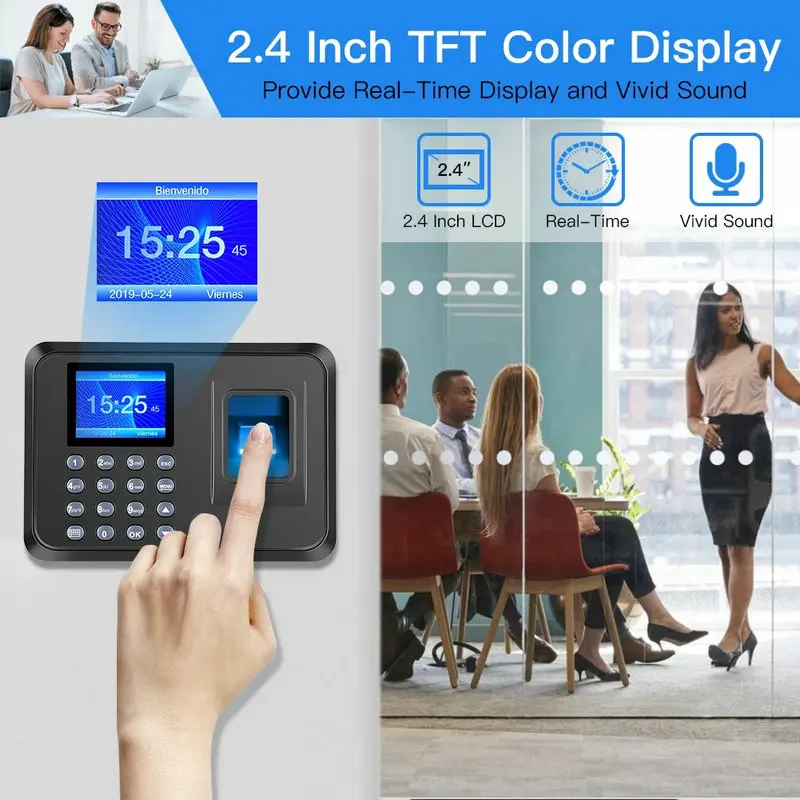 Display LCD TFT a colori da 2.4 "sistema di rilevazione presenze biometrico con impronte digitali USB e sistema di controllo del registratore di tempo per l'ufficio dei dipendenti