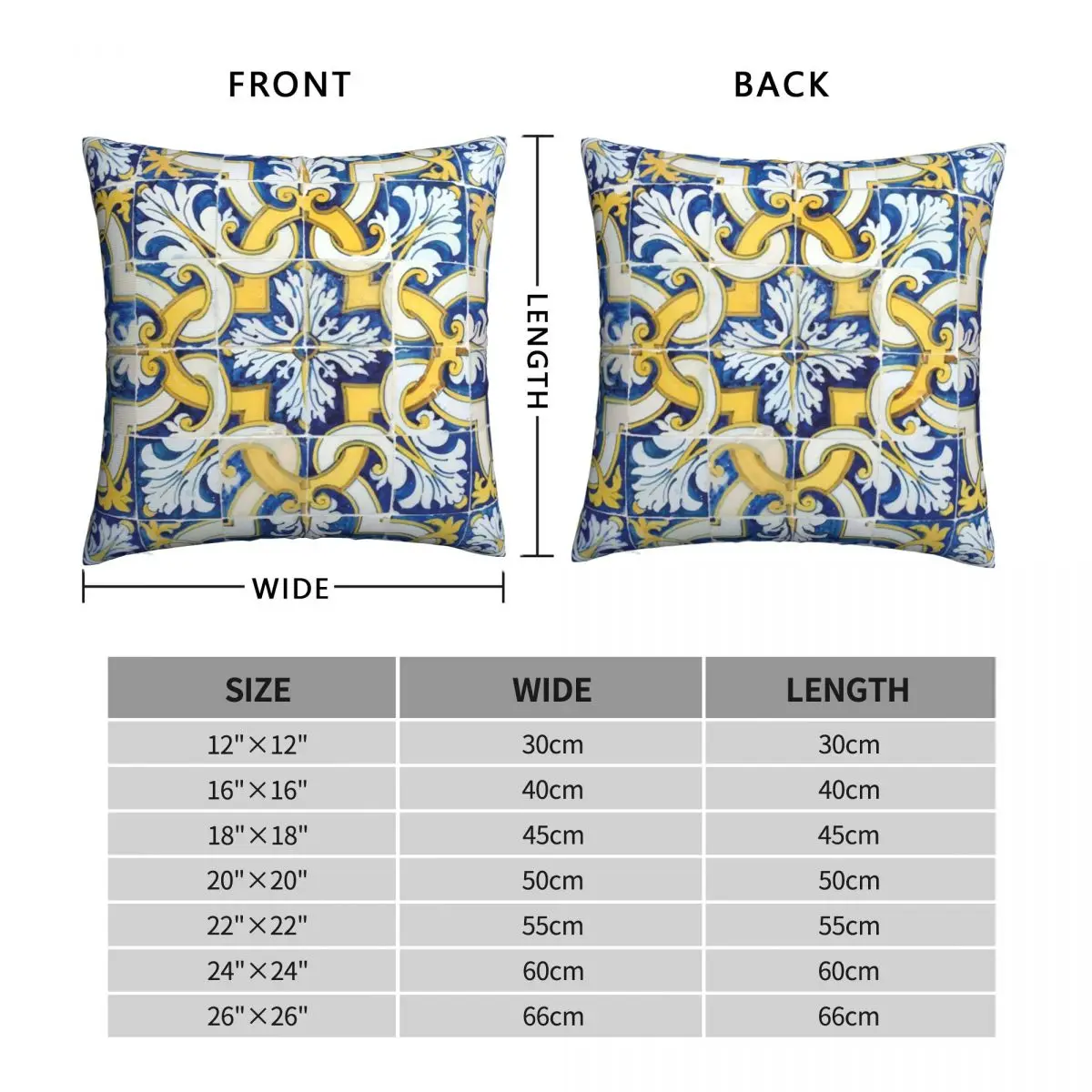 Portuguese Tiles Square Pillowcase Polyester Linen Velvet Zip Decor Throw Pillow Case Bed Cushion Case 45x45