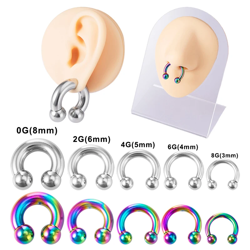 1pc Stainless Steel Ear Plug Gauges Hoop Earring Weights Stretcher Expander Nose Ring Septum Piercing Horseshoe BCR Body Jewelry