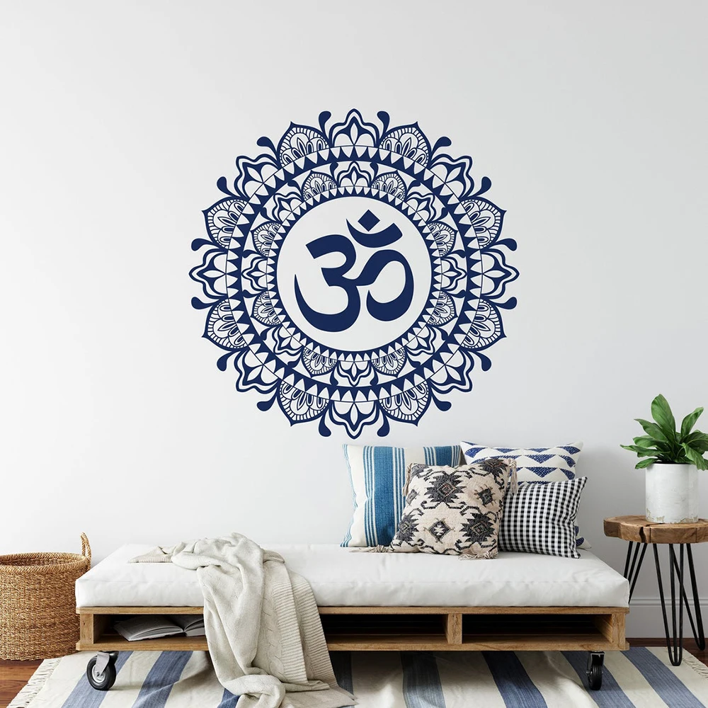 Om Mandala Flower Wall Decal Meditation Boho Mandala Vinyl Wall Sticker Yoga Om Namaste Yoga Decor Indian Home Decor Decal C805