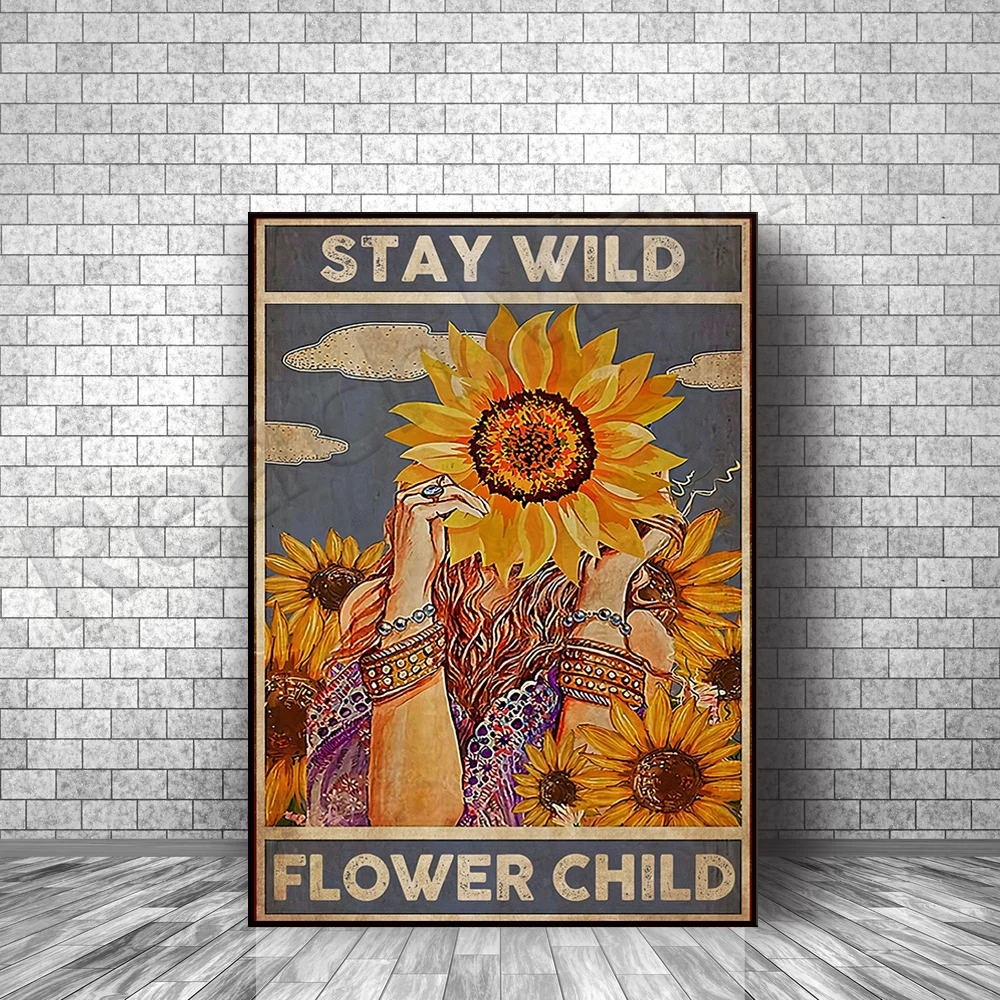 

Keep wild flowers for children, peace love and rock music, love everyone, peace sign, sunflower poster retro home decoration gif