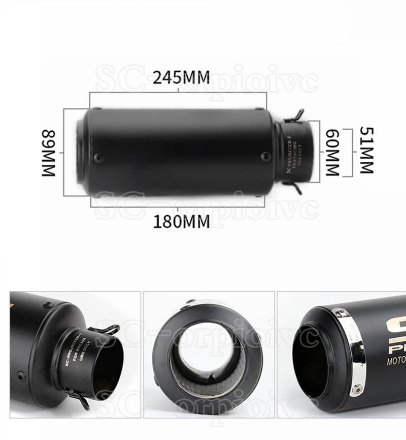 51mm 60mm Universal Black Motorcycle Exhaust Escape Modified Dirt Pit Bike Muffler R3 Z750 Z900 Z1000 S1000RR CBR600RR CBR1000RR