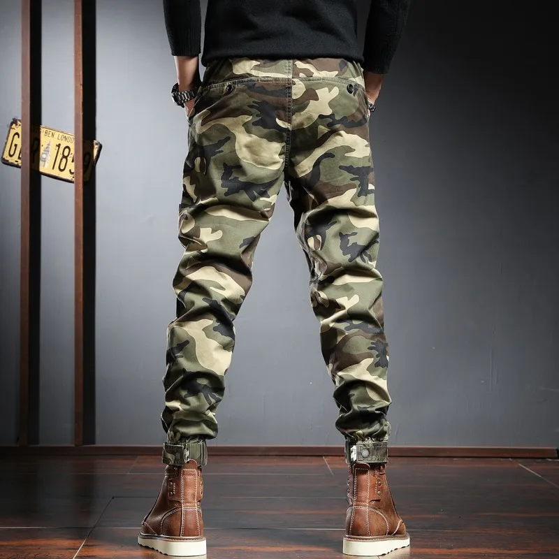 Camouflage Tactical Cargo Pants Men Baggy Cotton Casual Streetwear Hip Hop Khaki Slim Fit Trousers