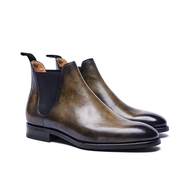 British Business Men Cowhide Genuine Leather Chelsea Boots Vintage Office Work Dress Shoes Slip On Motorcycle Biker Ankle Boots