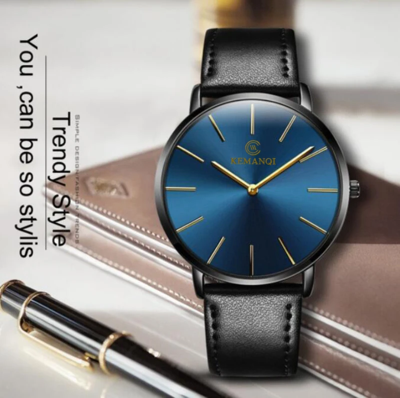 Montre minimaliste pour hommes, Ultra fine, mode Simple, Business, horloge en cuir, 2022