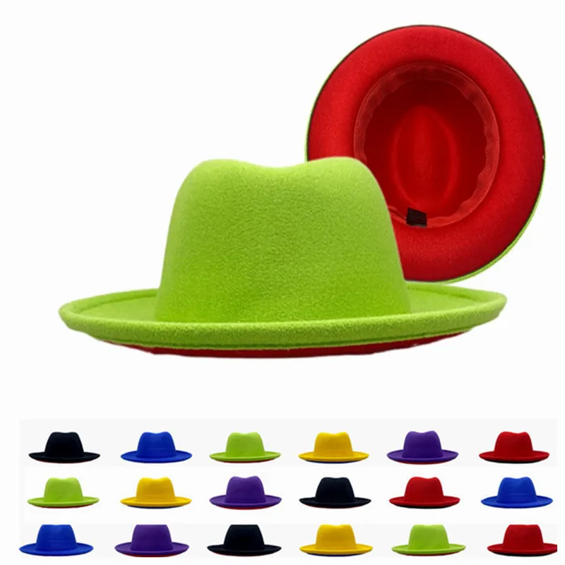 

Simple women Green Red Patchwork Crimping Fedora Jazz Hat British style Trilby Party Formal Panama Cap Dress Hat Cowboy